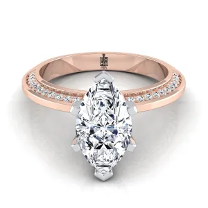 14K Rose Gold Marquise  Diamond Knife Edge Micropave Engagement Ring -1/5ctw