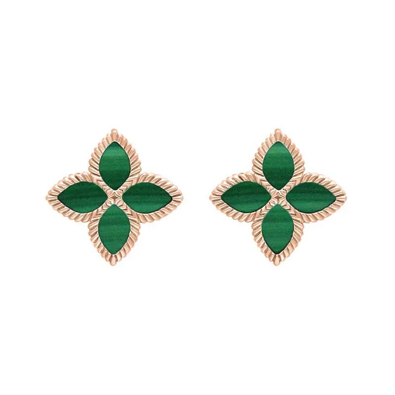 18ct Rose Gold Malachite Eden Marquise Flower Stud Earrings