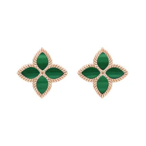 18ct Rose Gold Malachite Eden Marquise Flower Stud Earrings