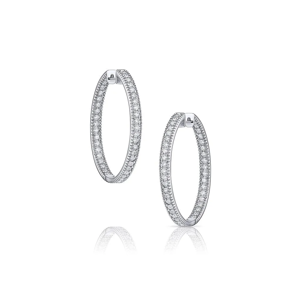 18kt White Gold 2.50ctw Diamond Inside Out Hoop Earrings