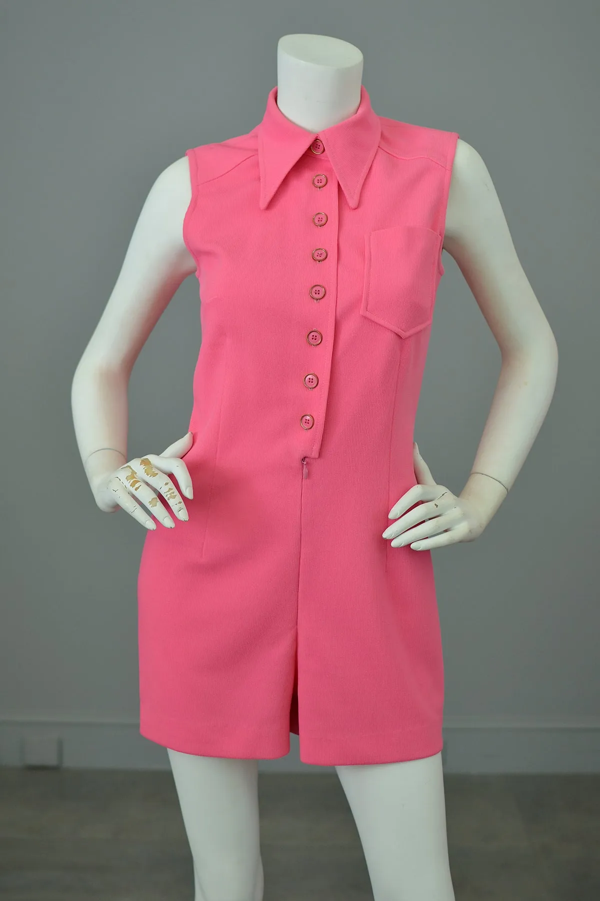 1970s Barbie Hot Pink Romper and Matching Skirt Two Piece Set