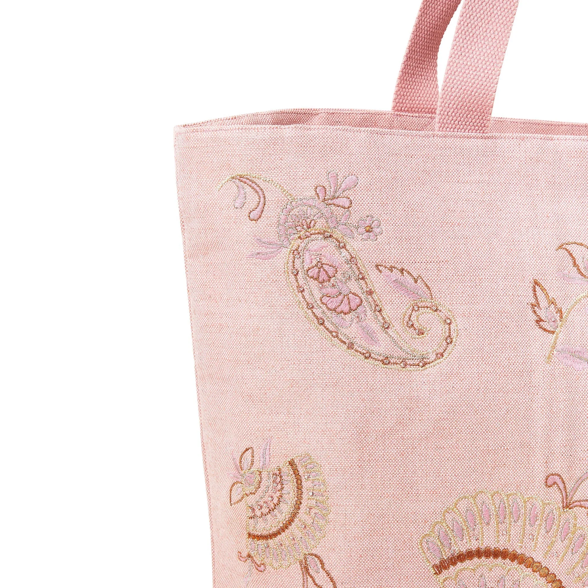 Accessorize London Pink Embroidered shell beach tote Bag