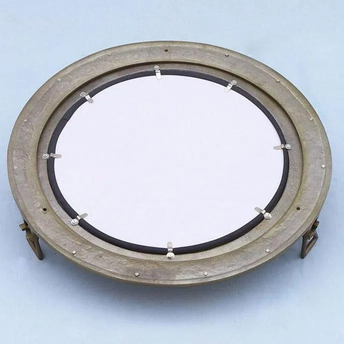 Antique Brass Porthole Mirror with Deluxe Nautical Design - 24 Inch