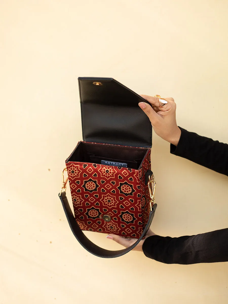 AXTRACT Red Edgebox - Rectangular Kutchi Handcrafted Bag