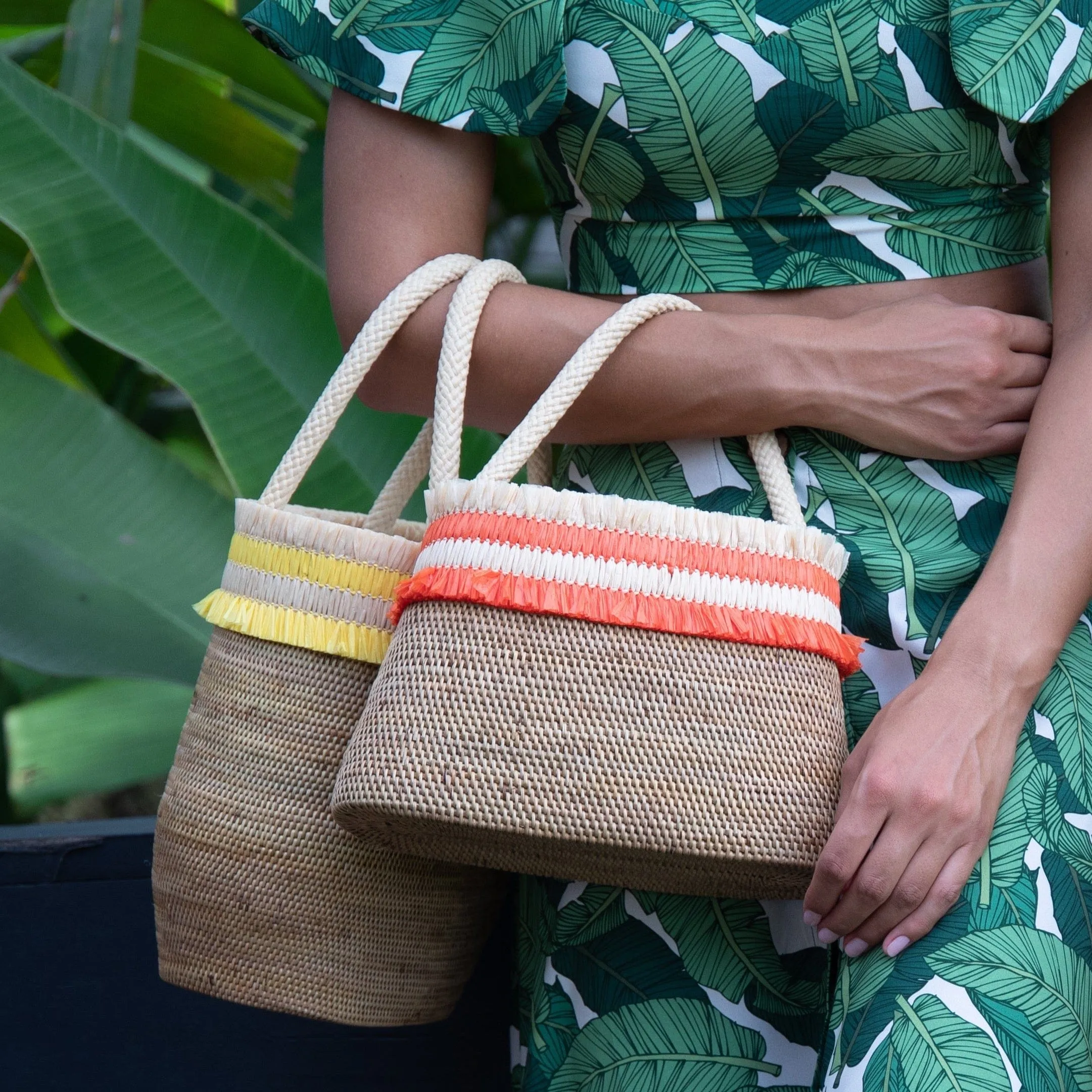 Ayu Handwoven Atta Vegan Bucket Bag | Natural & Sunshine Yellow