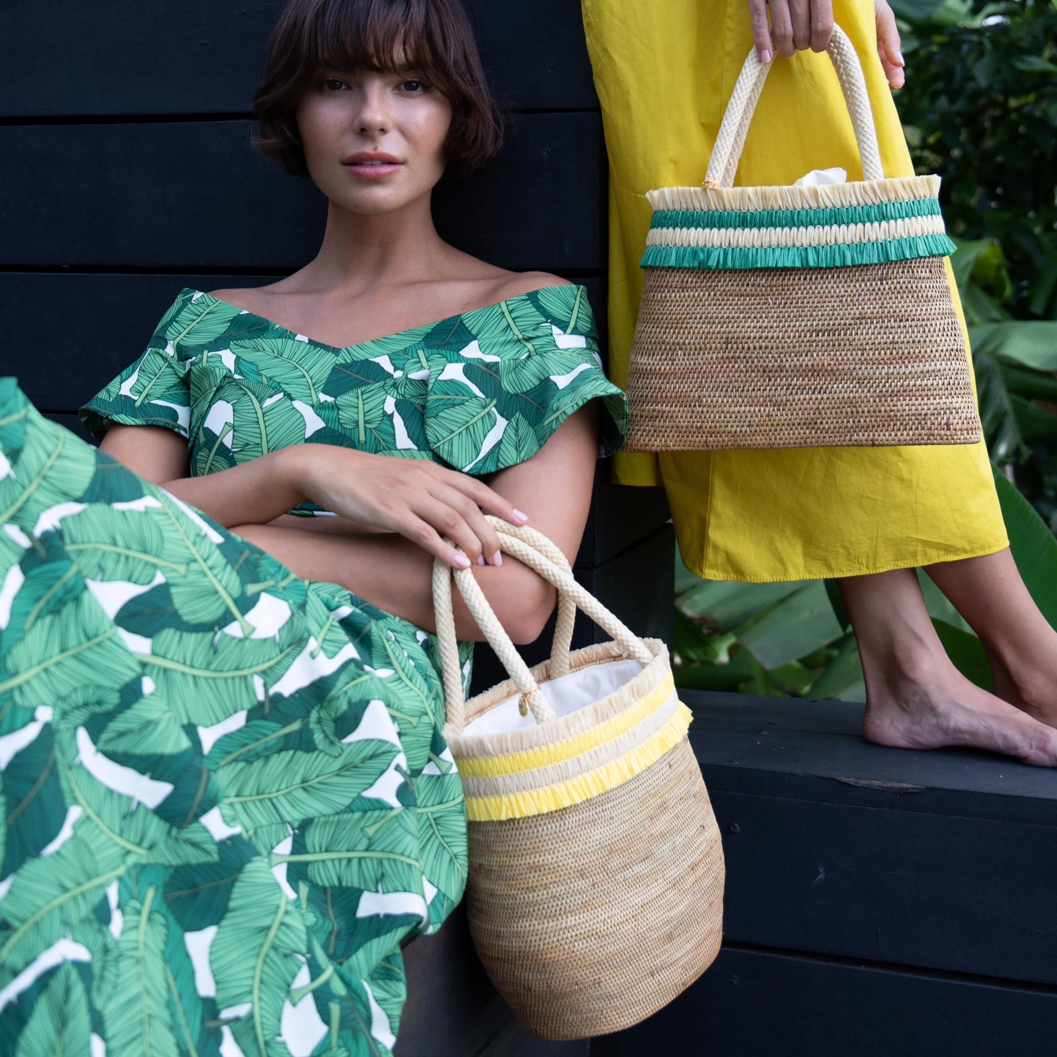 Ayu Handwoven Atta Vegan Bucket Bag | Natural & Sunshine Yellow