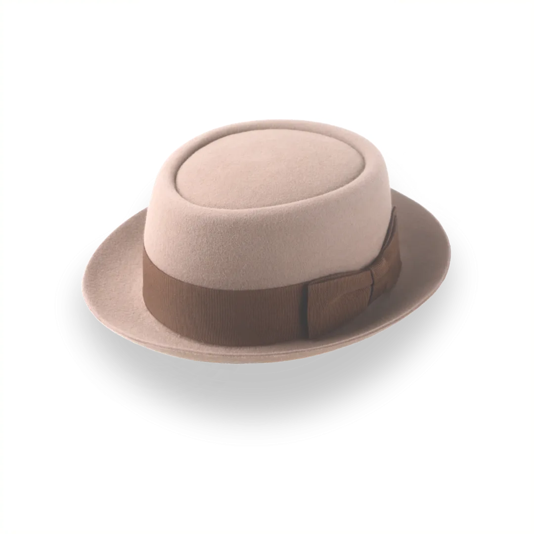 Beige Classic Telescope Crown Porkpie Hat in Fur Felt | The Soul