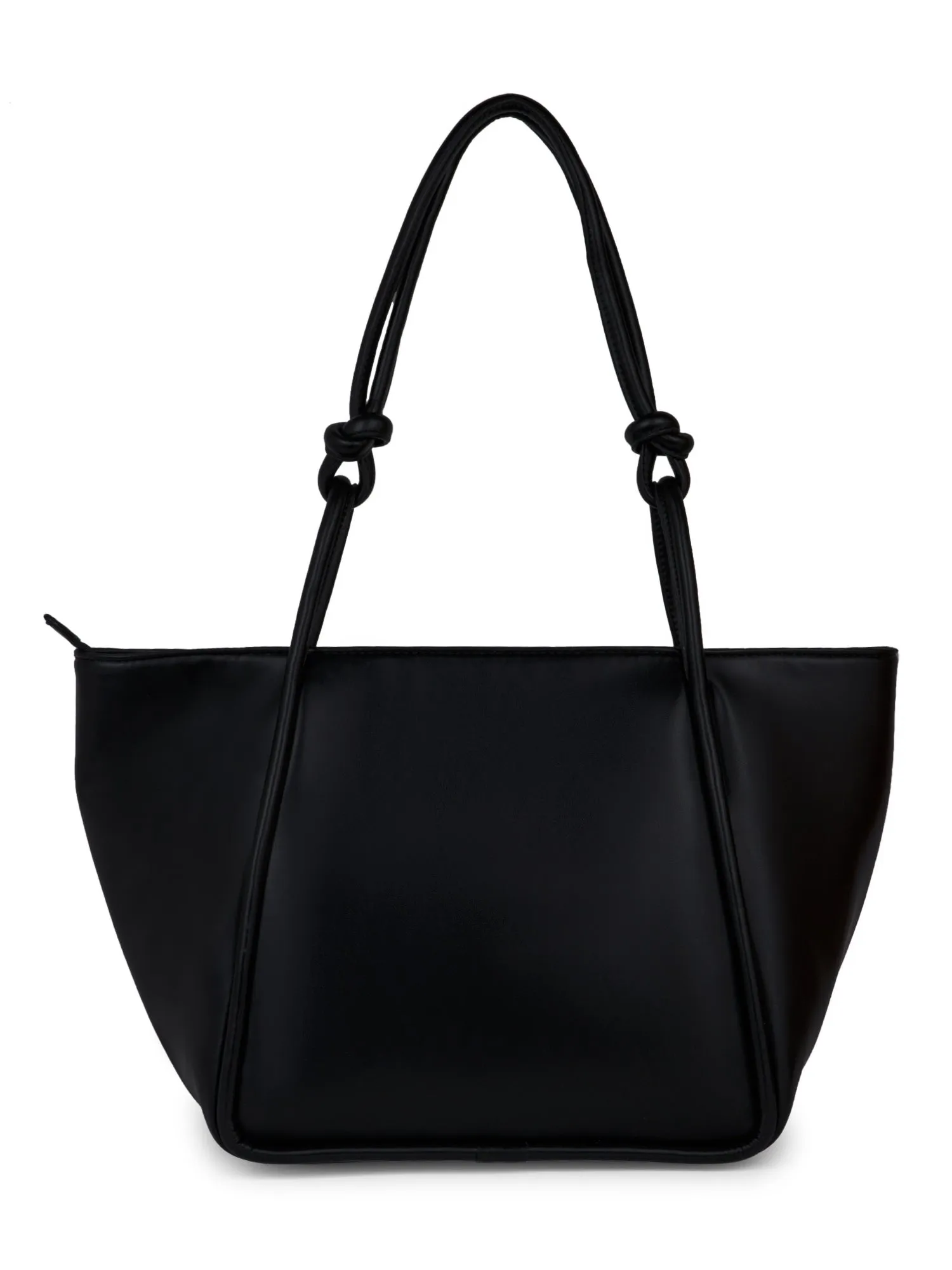 Berrylush Women Solid Black Synthetic Leather Zipper-Up Knot Oversized Tote Bag