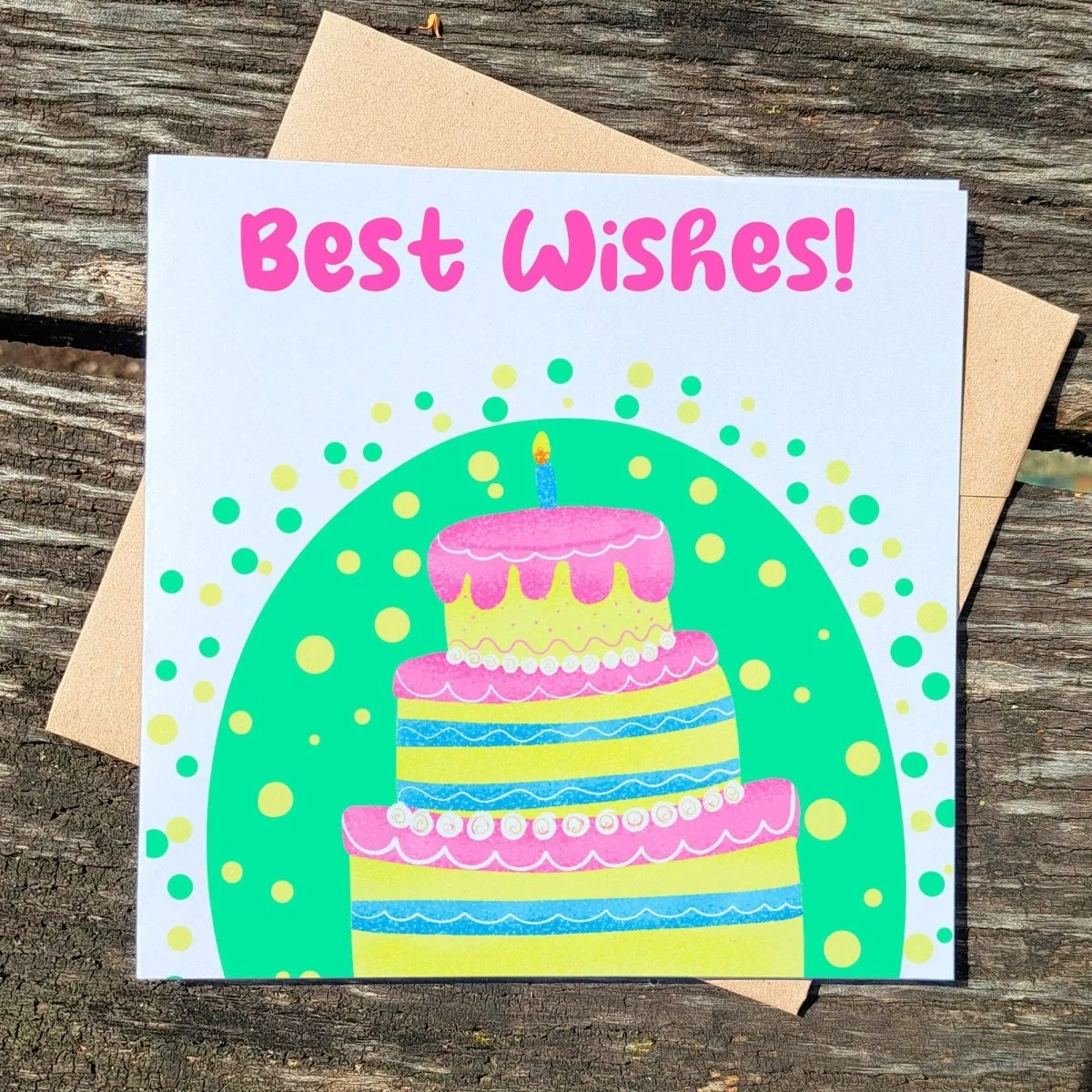 Best Wishes Card, Positive Blessings Birthday Card, Sending Good Vibes, Cute Cake Design