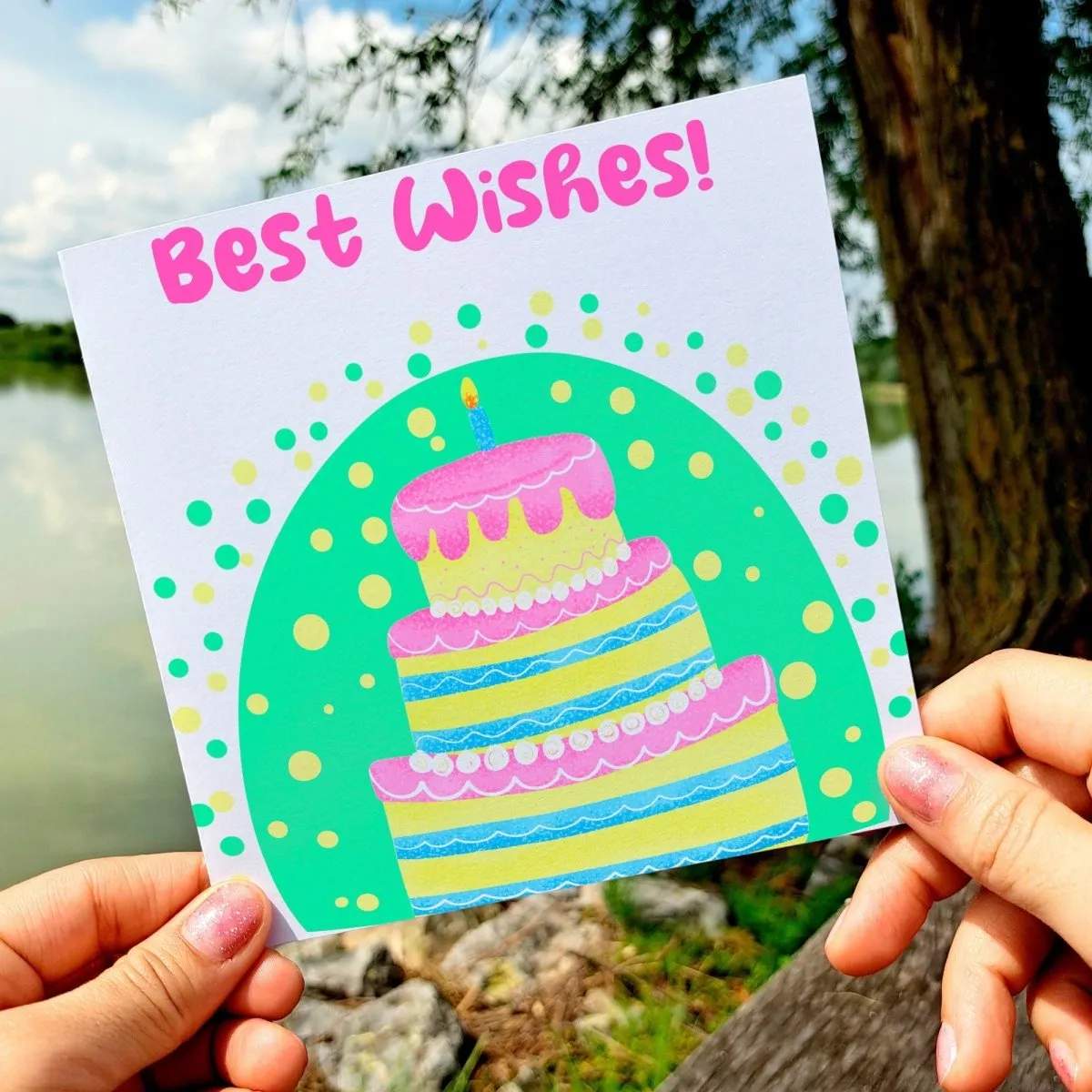 Best Wishes Card, Positive Blessings Birthday Card, Sending Good Vibes, Cute Cake Design