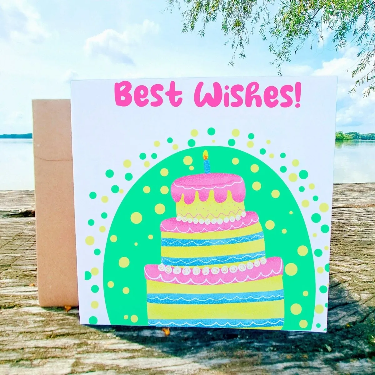 Best Wishes Card, Positive Blessings Birthday Card, Sending Good Vibes, Cute Cake Design