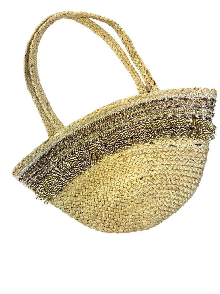 BG-01-1012 Embellished Jute Tote Bag With Shells