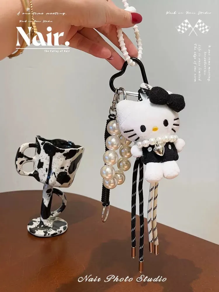 Black and white pearl Kitty extremely complex combination pendant bag decoration