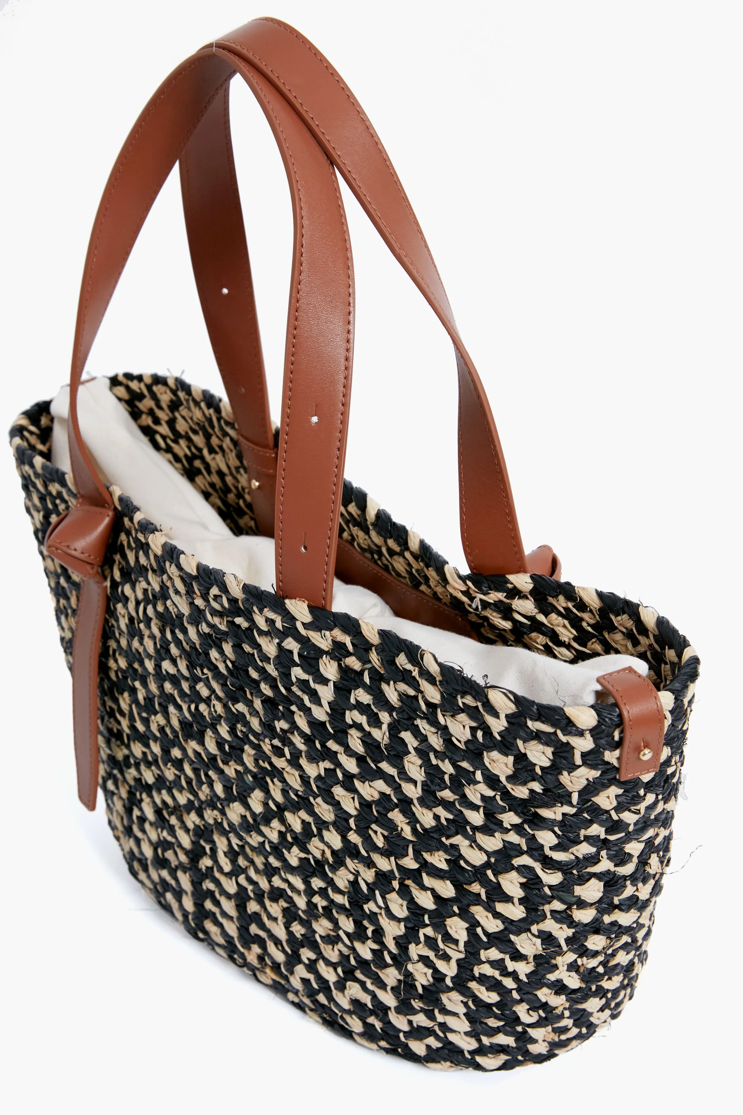 Black Melange Raffia Tote