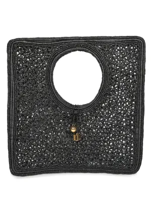 Black Raffia Carre Spiaggia Bag