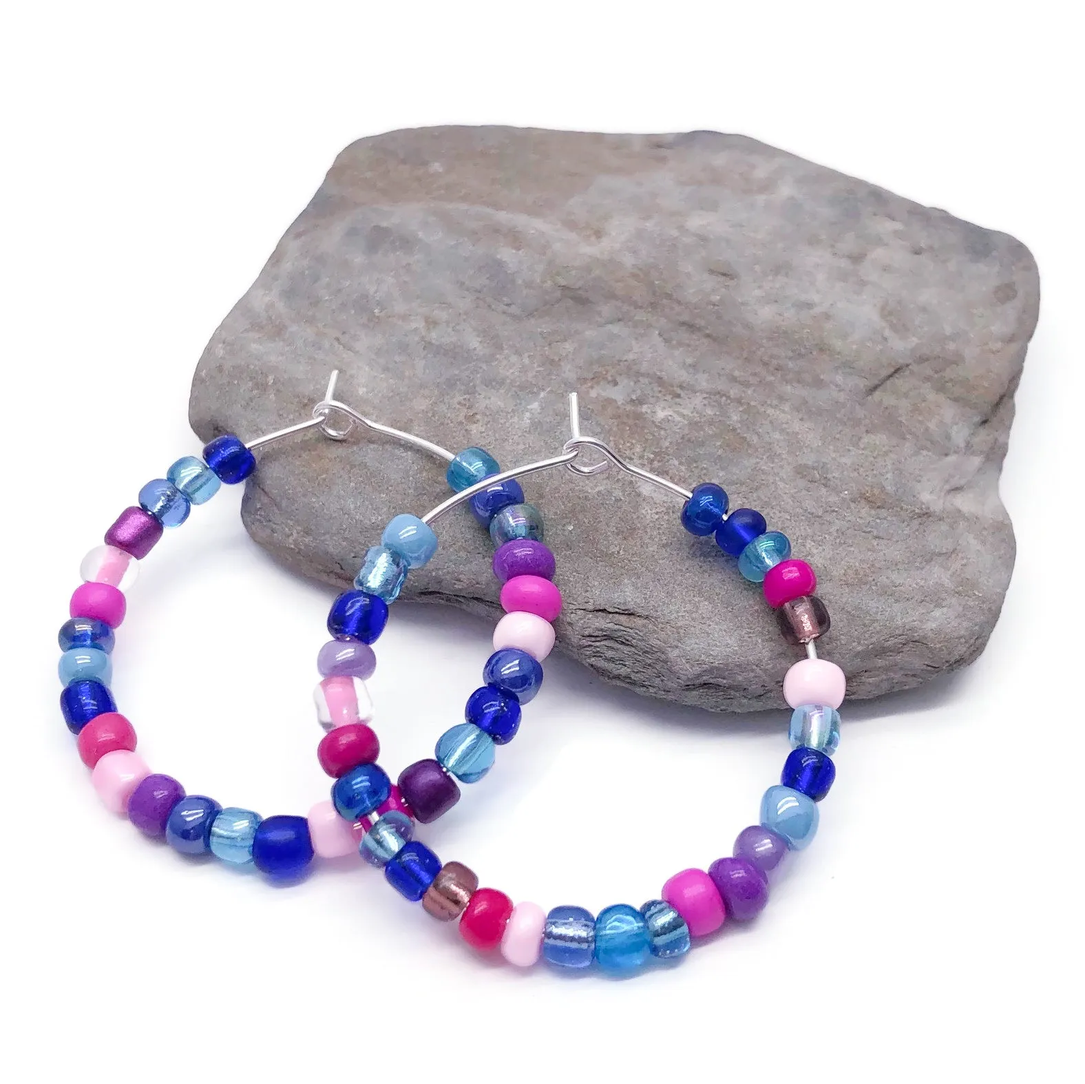 Blue and Pink Seed Beads Hoops 35mm