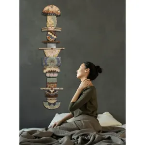 Brown Crown Totem Wall Sculpture CS Tote BC Hand Crafted Art Pottey by Cathy and Carie Crain of Crain Pottery Art Studio