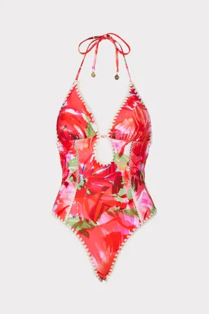 Brushstroke Floral Cutout One Piece