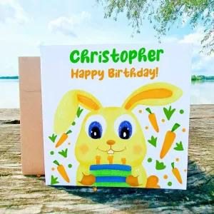 Bunny Birthday Card, Easter Happy Birthday for Friend, Cute Rabbit Birthday Card, Easter Bday Postcards