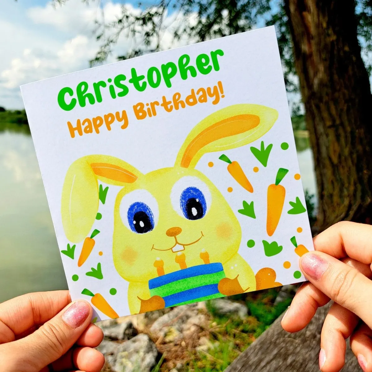 Bunny Birthday Card, Easter Happy Birthday for Friend, Cute Rabbit Birthday Card, Easter Bday Postcards