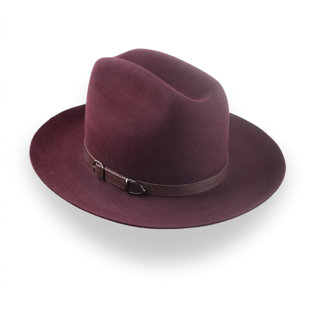 Burgundy Western Fedora with Artisanal Leather Hat Belt | The Patriot