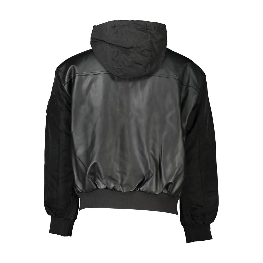 Calvin Klein Sleek Black Hooded Jacket with Contrasting Details