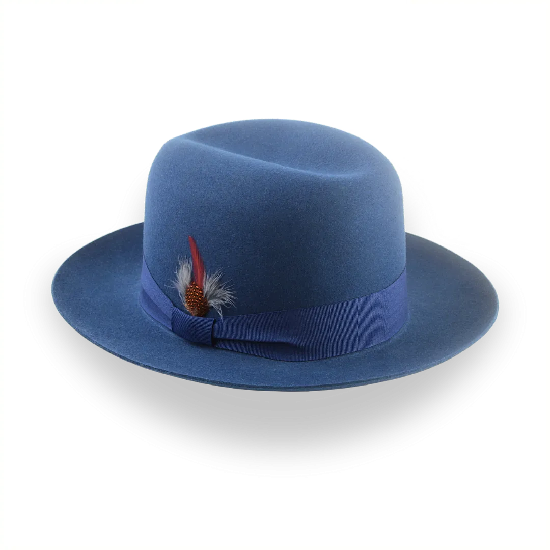 Casual Style Wide Brim Fedora for Men in Blue Fur Felt | The Tobin