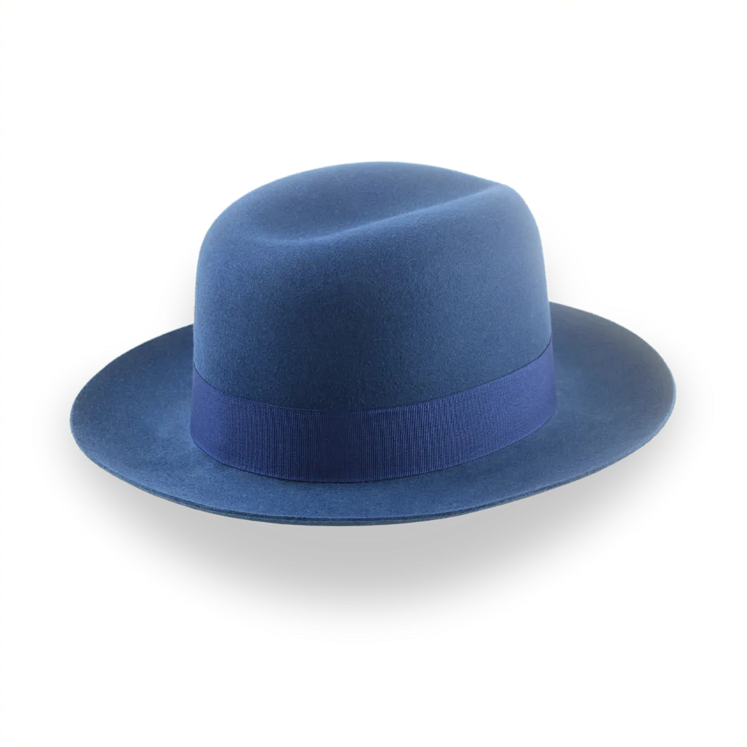 Casual Style Wide Brim Fedora for Men in Blue Fur Felt | The Tobin