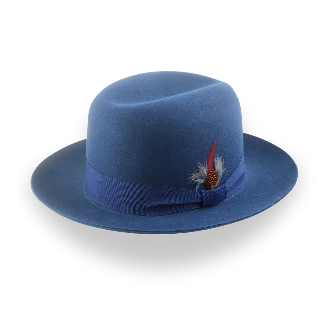 Casual Style Wide Brim Fedora for Men in Blue Fur Felt | The Tobin