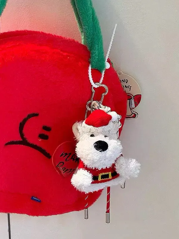 Christmas cute West Highland Scribbled puppy plush vintage bag pendant keychain accessory doll gift