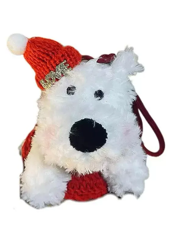 Christmas cute West Highland Scribbled puppy plush vintage bag pendant keychain accessory doll gift