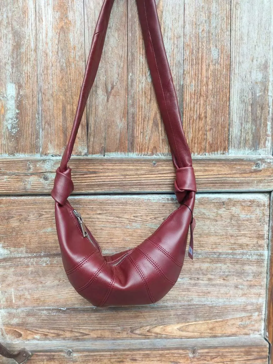 Crossbody Hobo Bag, Leather Designer Shoulder Bag, Women Soft Leather Handbag, Lambskin Leather Hobo Purse, Leather Shoulder Bag, Wine, Navy