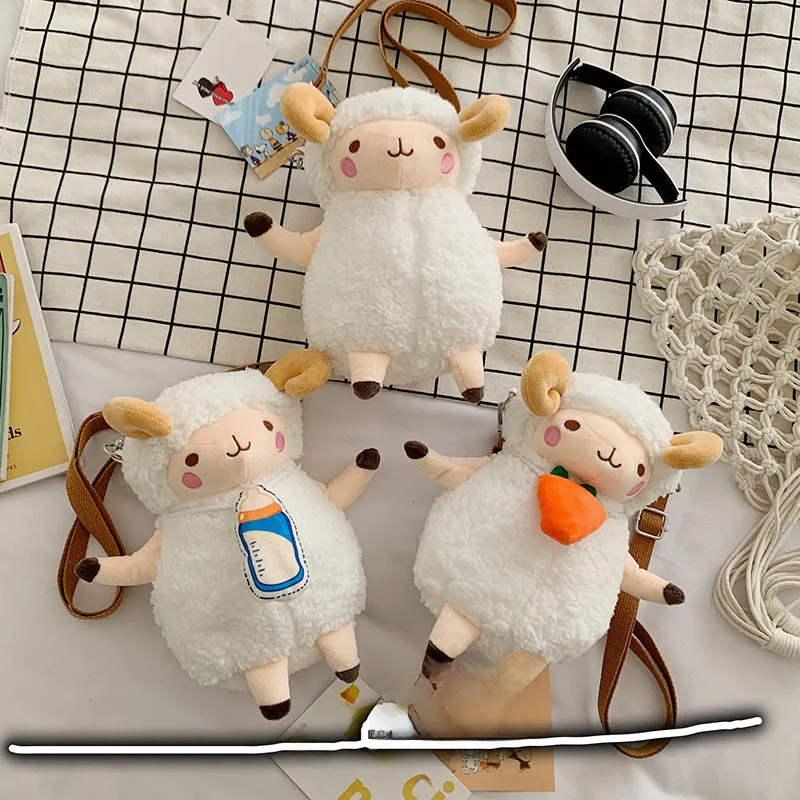 Cute Cartoon Plush Toy Lamb Crossbody Bag for Kids