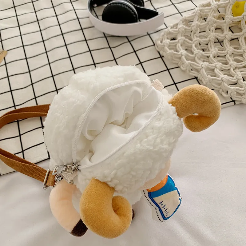 Cute Cartoon Plush Toy Lamb Crossbody Bag for Kids