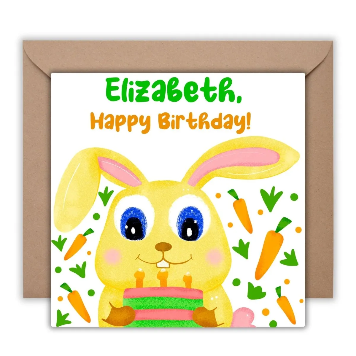 Funny Bunny Rabbit Birthday Card, Cute Rabbit Birthday Card, Holland Lop Happy Bday Greeting for Kids & Friends