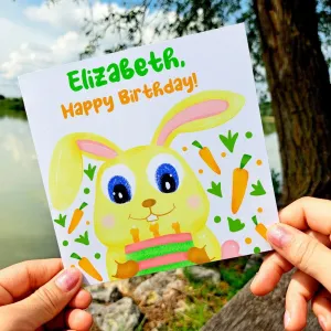 Funny Bunny Rabbit Birthday Card, Cute Rabbit Birthday Card, Holland Lop Happy Bday Greeting for Kids & Friends