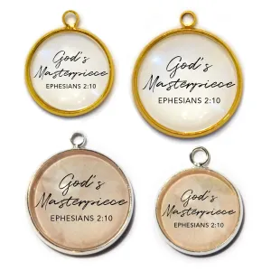 God's Masterpiece Ephesians 2:10 Scripture Charm for Jewelry Making, 16 or 20mm, Silver, Gold