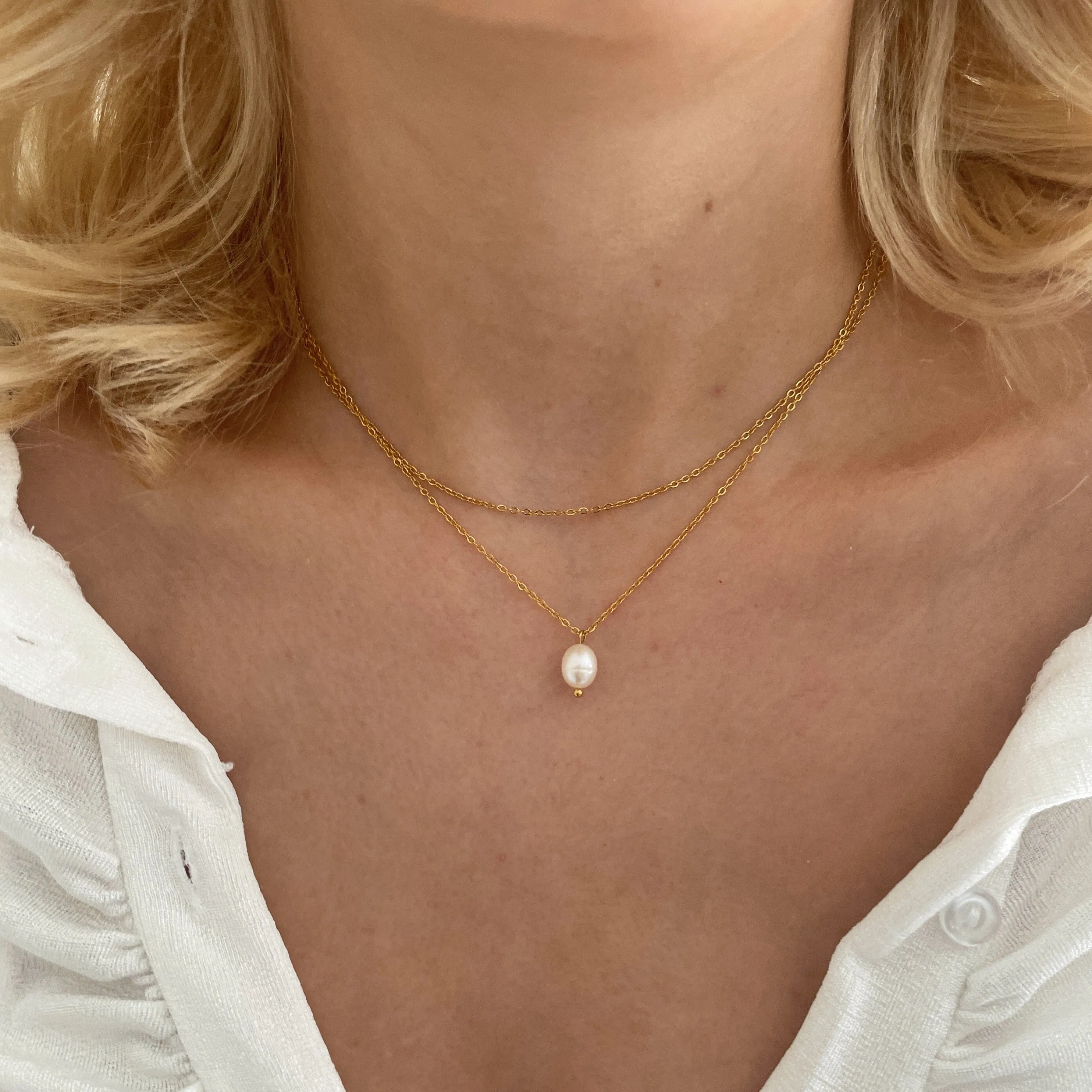 Gold Layered Pearl Necklace