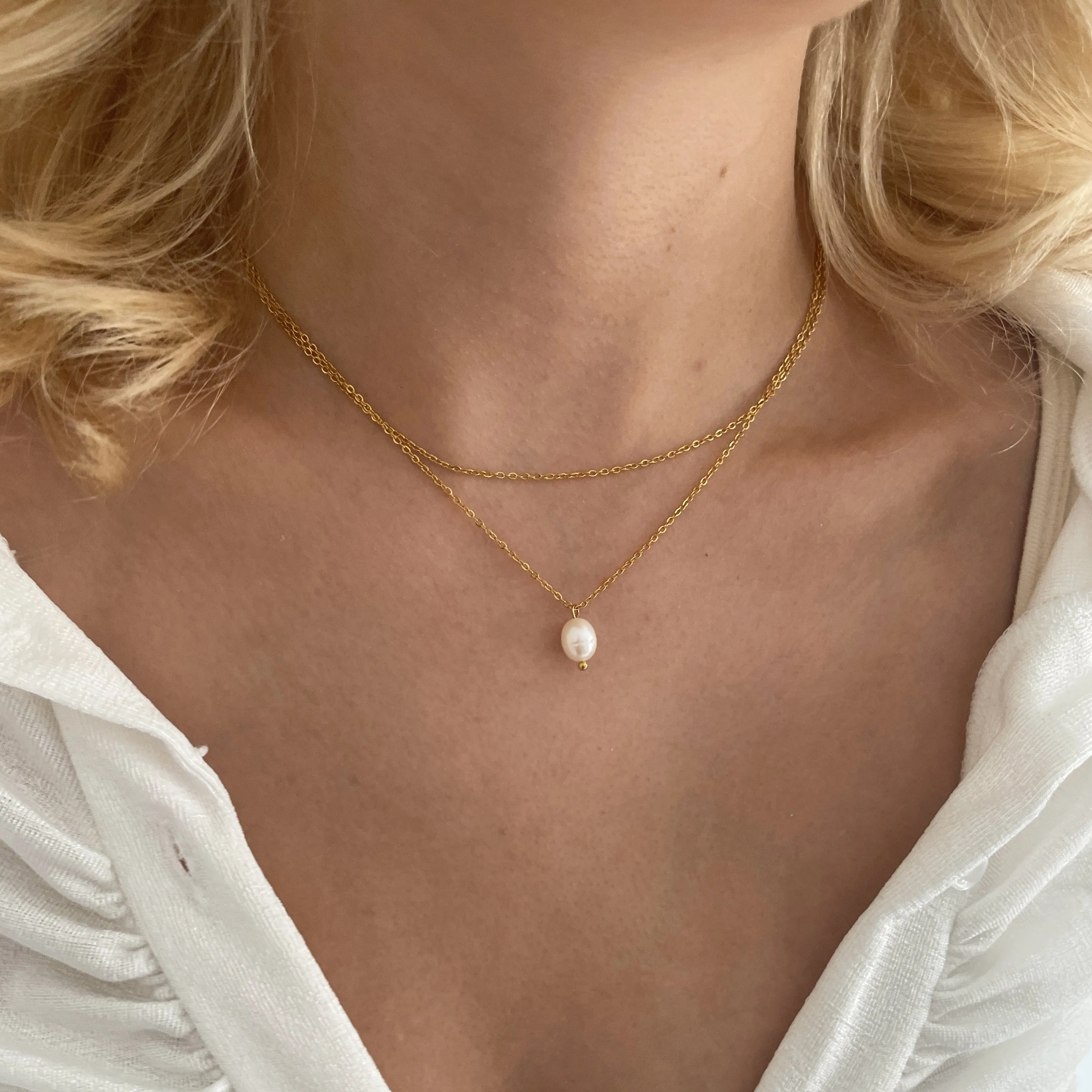 Gold Layered Pearl Necklace