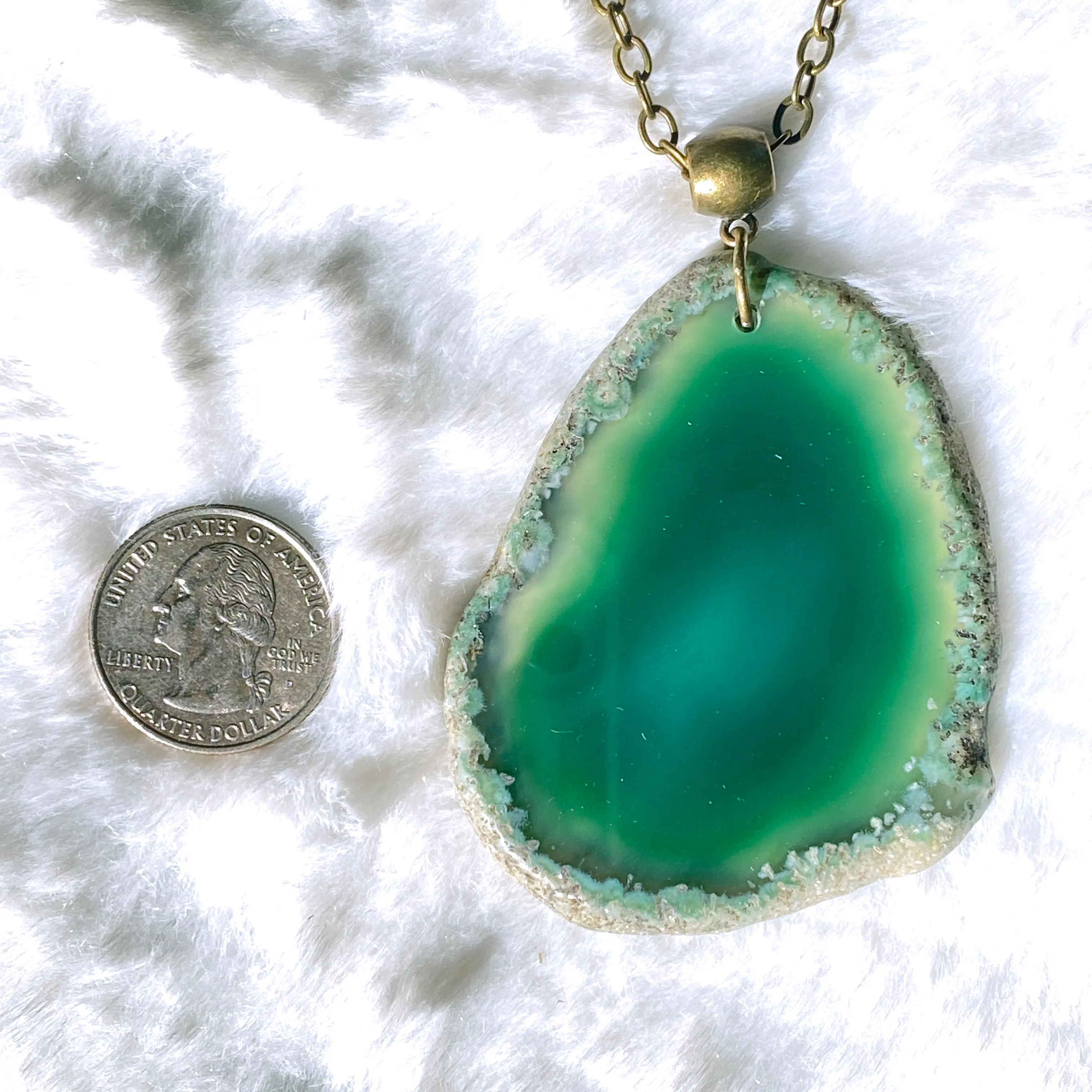 Green Agate gemstone Slice chain Necklace