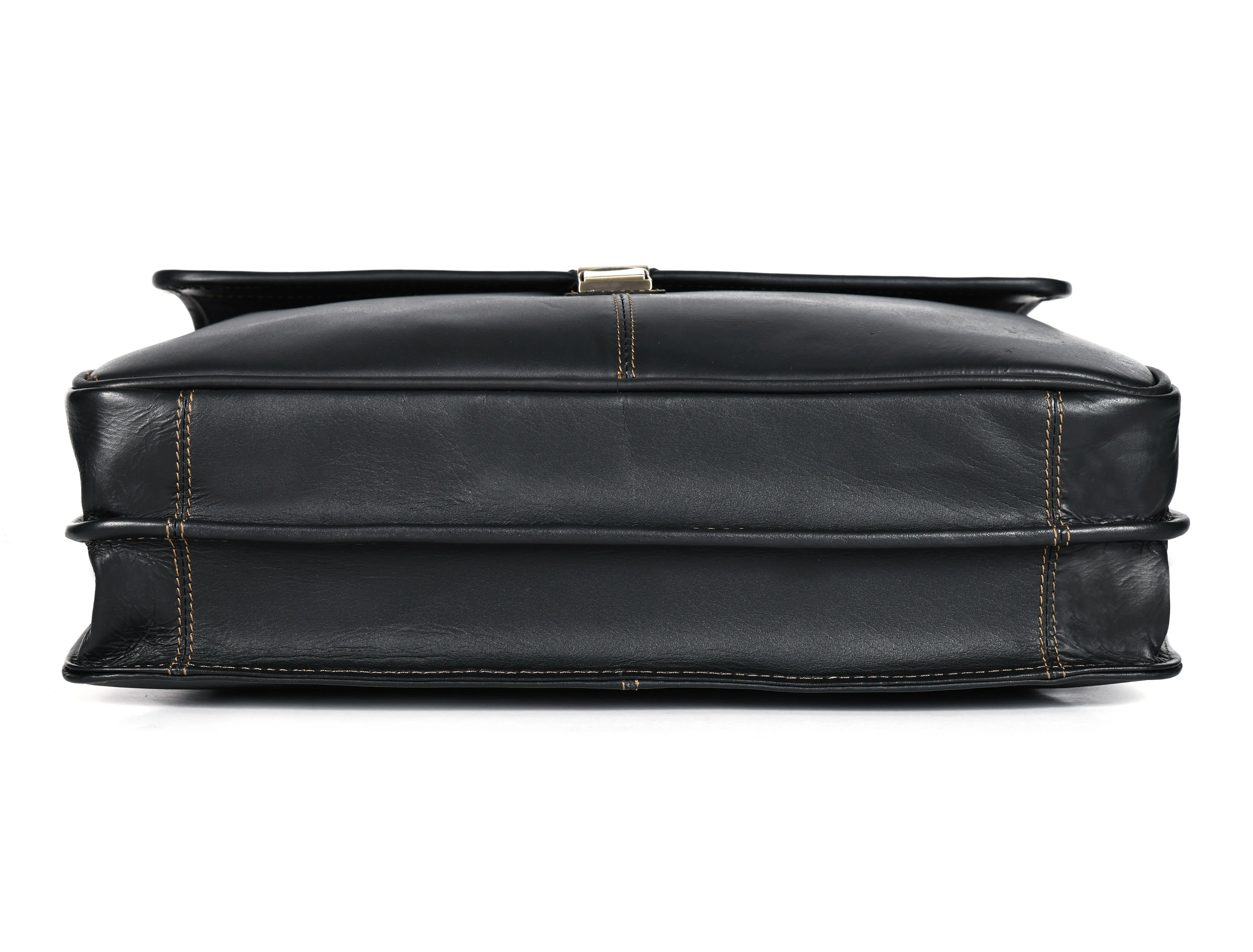 Handcrafted Black Laptop Bag: Brush Antique Fittings, Tan Stitching, and Unmatched Sophistication, Art: BG-1700