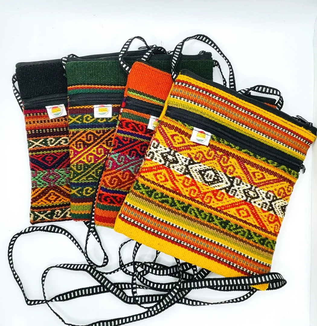 Handcrafted Red stripes Cross Body / Passport Bag, Bolivia