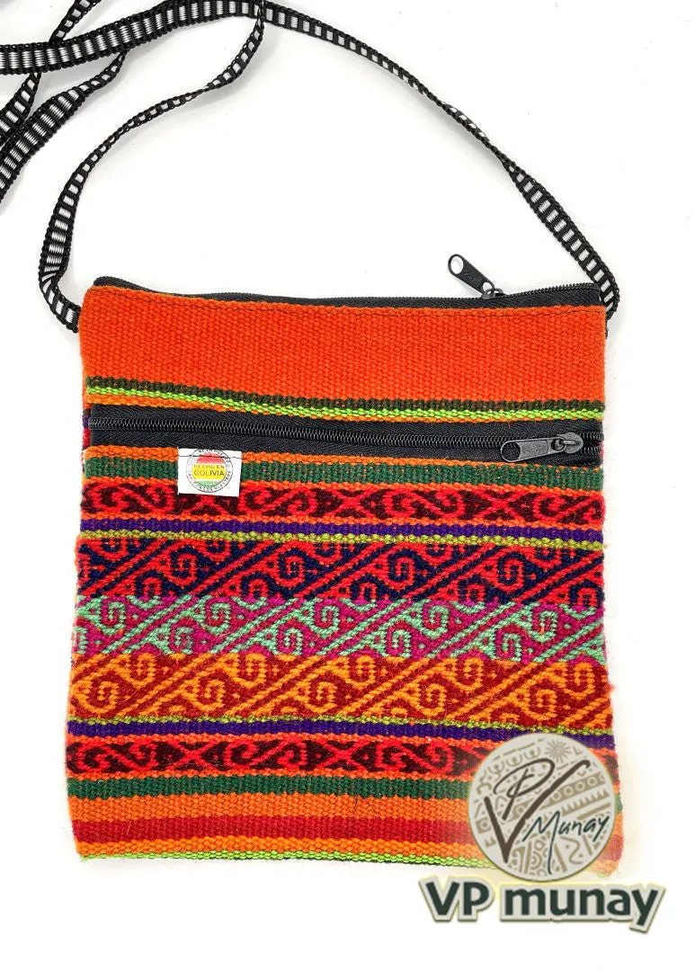 Handcrafted Red stripes Cross Body / Passport Bag, Bolivia