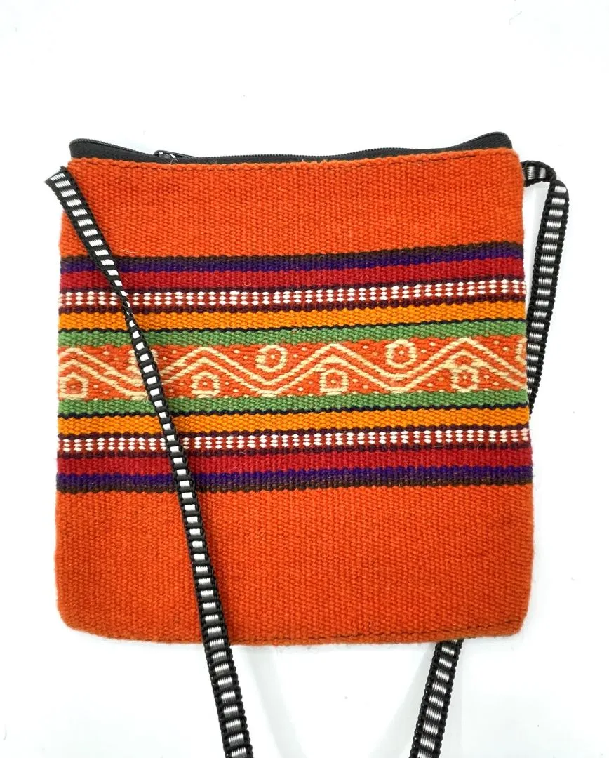 Handcrafted Red stripes Cross Body / Passport Bag, Bolivia