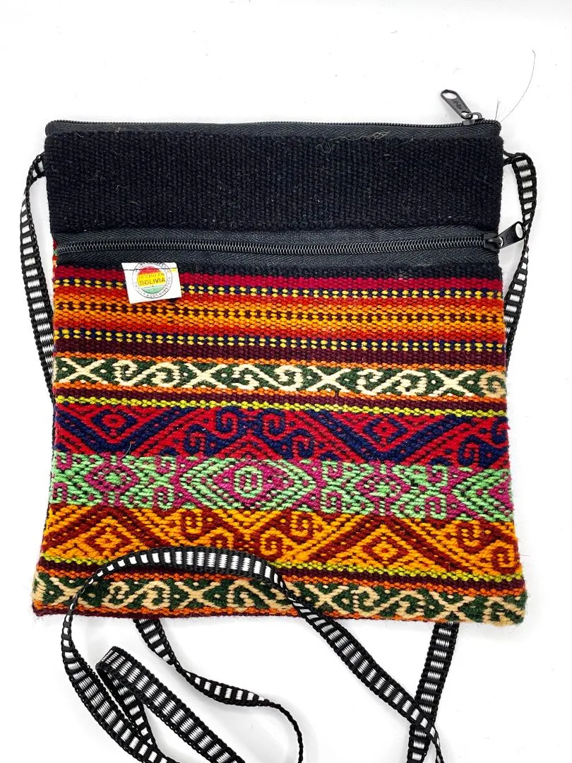 Handcrafted Red stripes Cross Body / Passport Bag, Bolivia