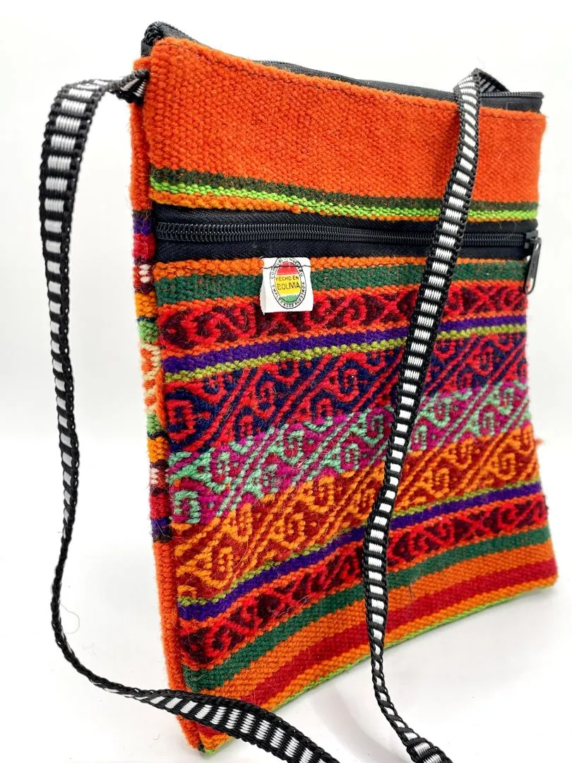 Handcrafted Red stripes Cross Body / Passport Bag, Bolivia