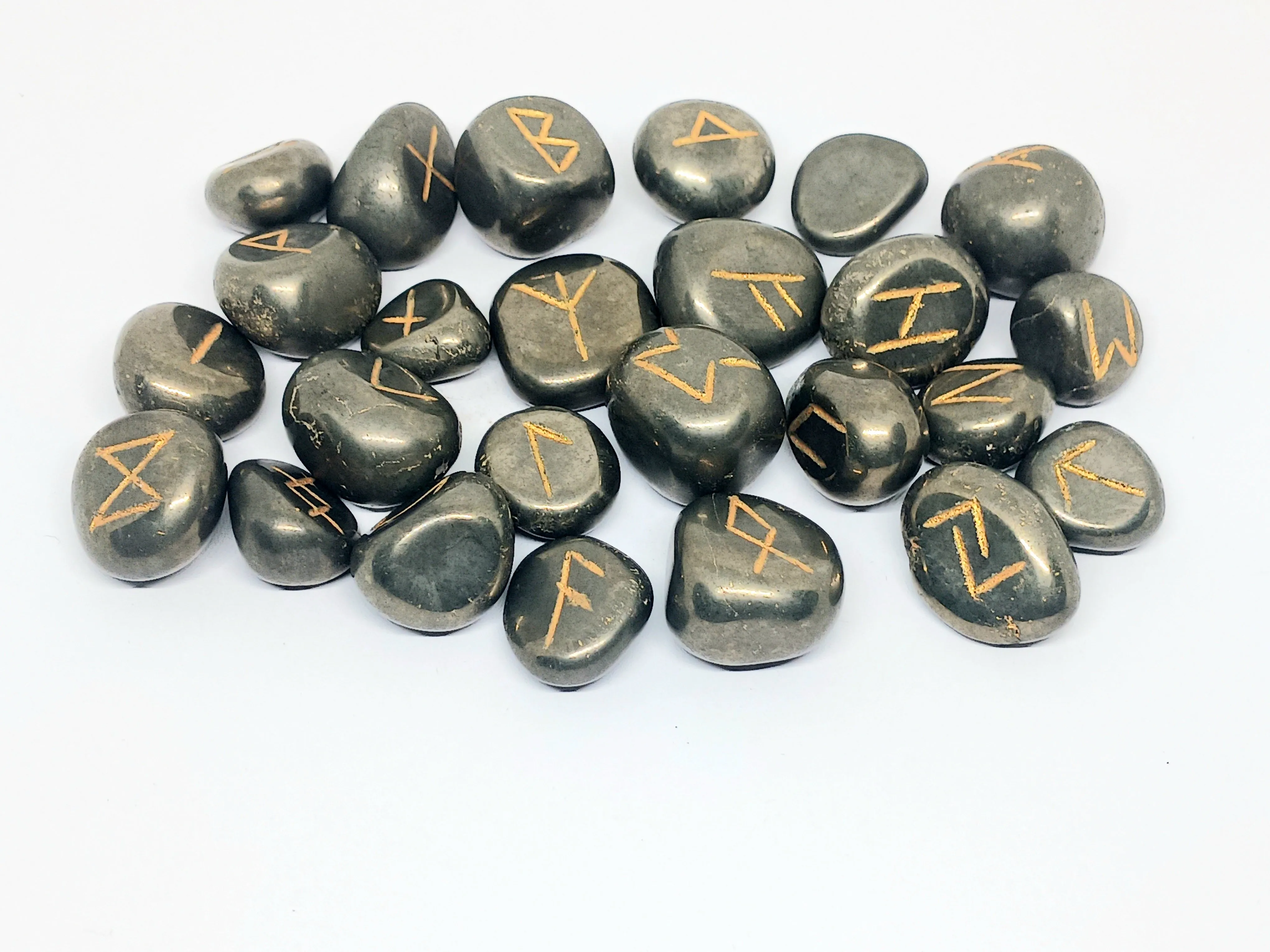 Handmade Pyrite Crystal Norse Elder Futhark Runes