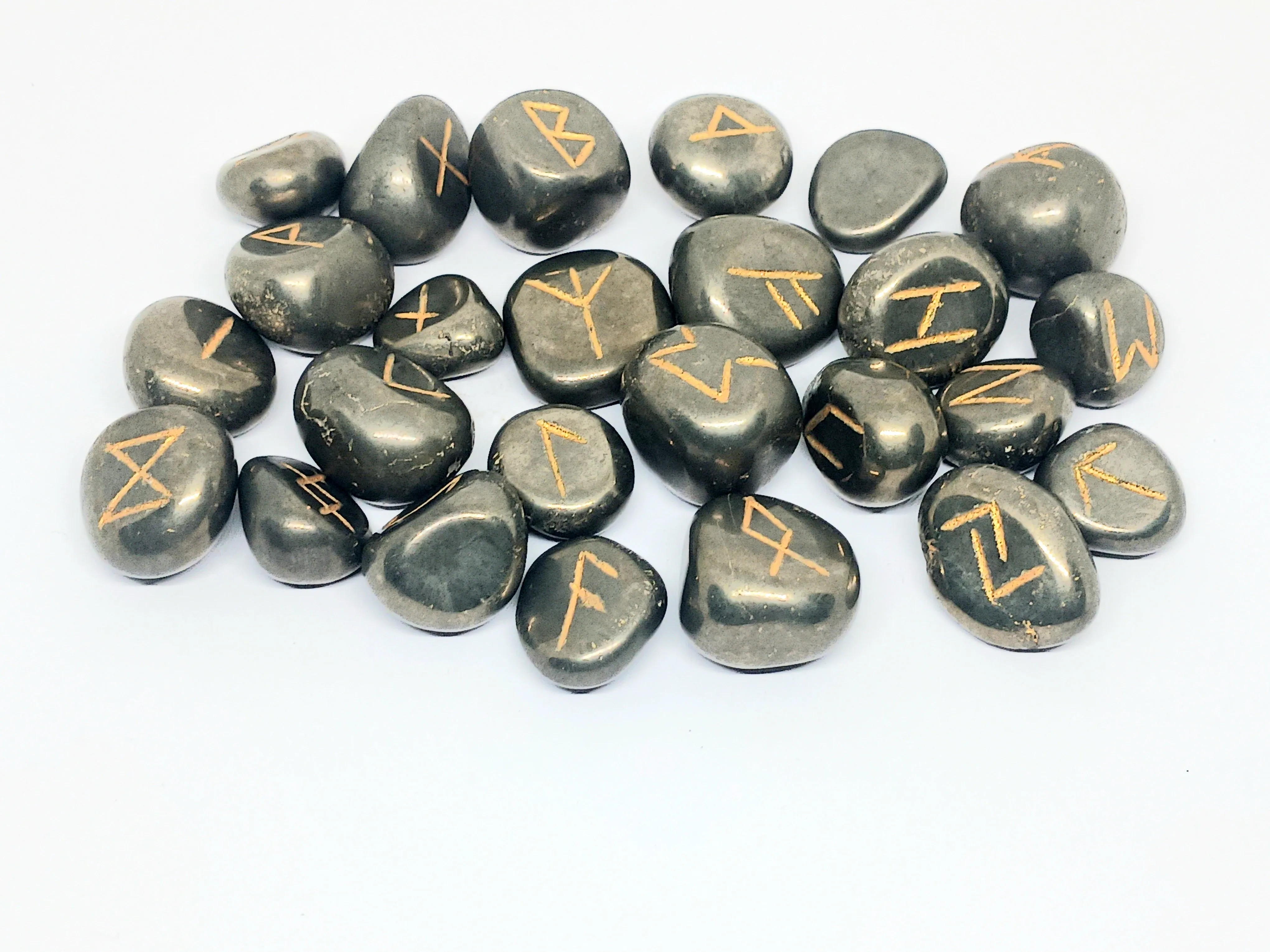 Handmade Pyrite Crystal Norse Elder Futhark Runes