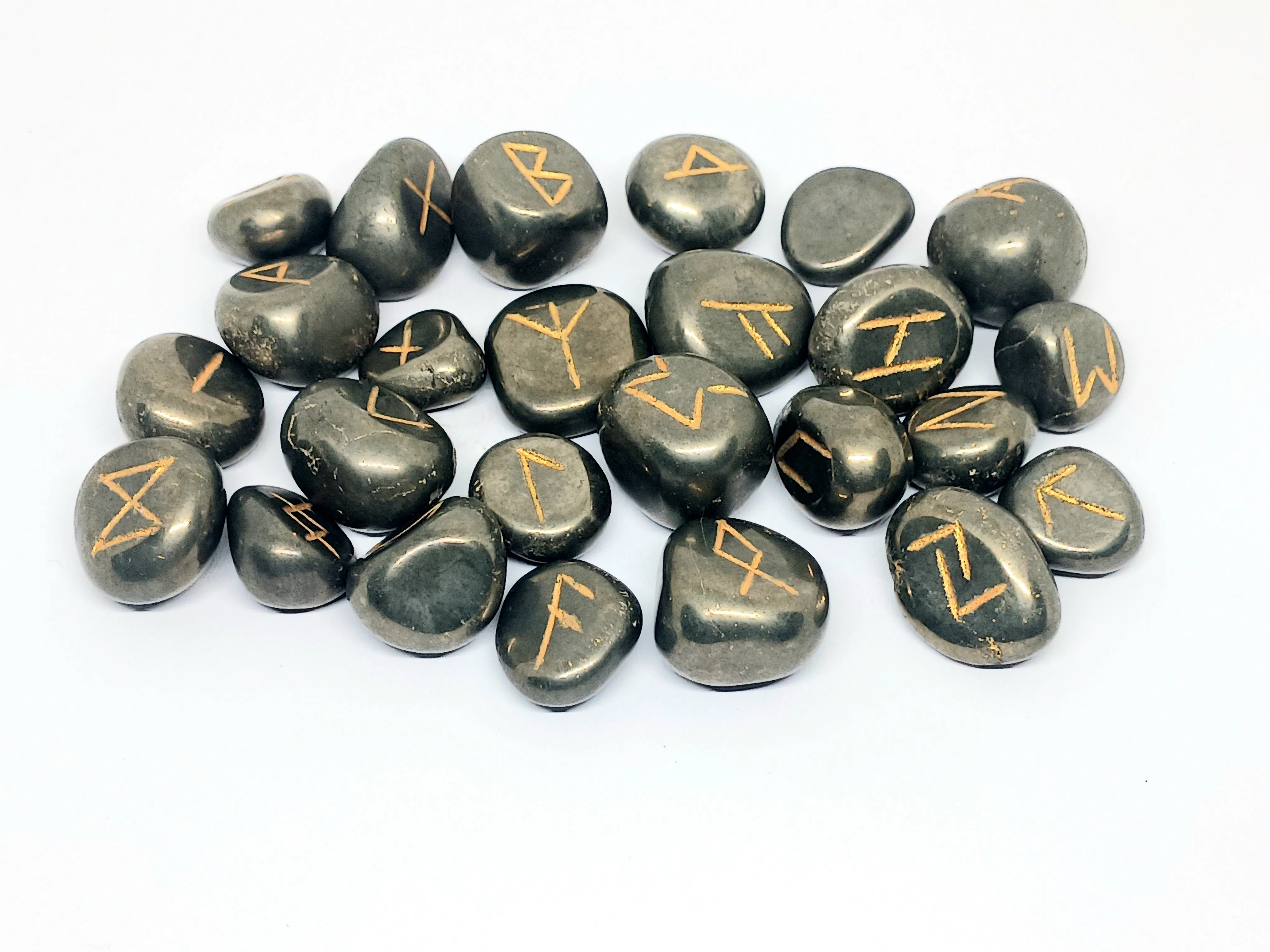 Handmade Pyrite Crystal Norse Elder Futhark Runes