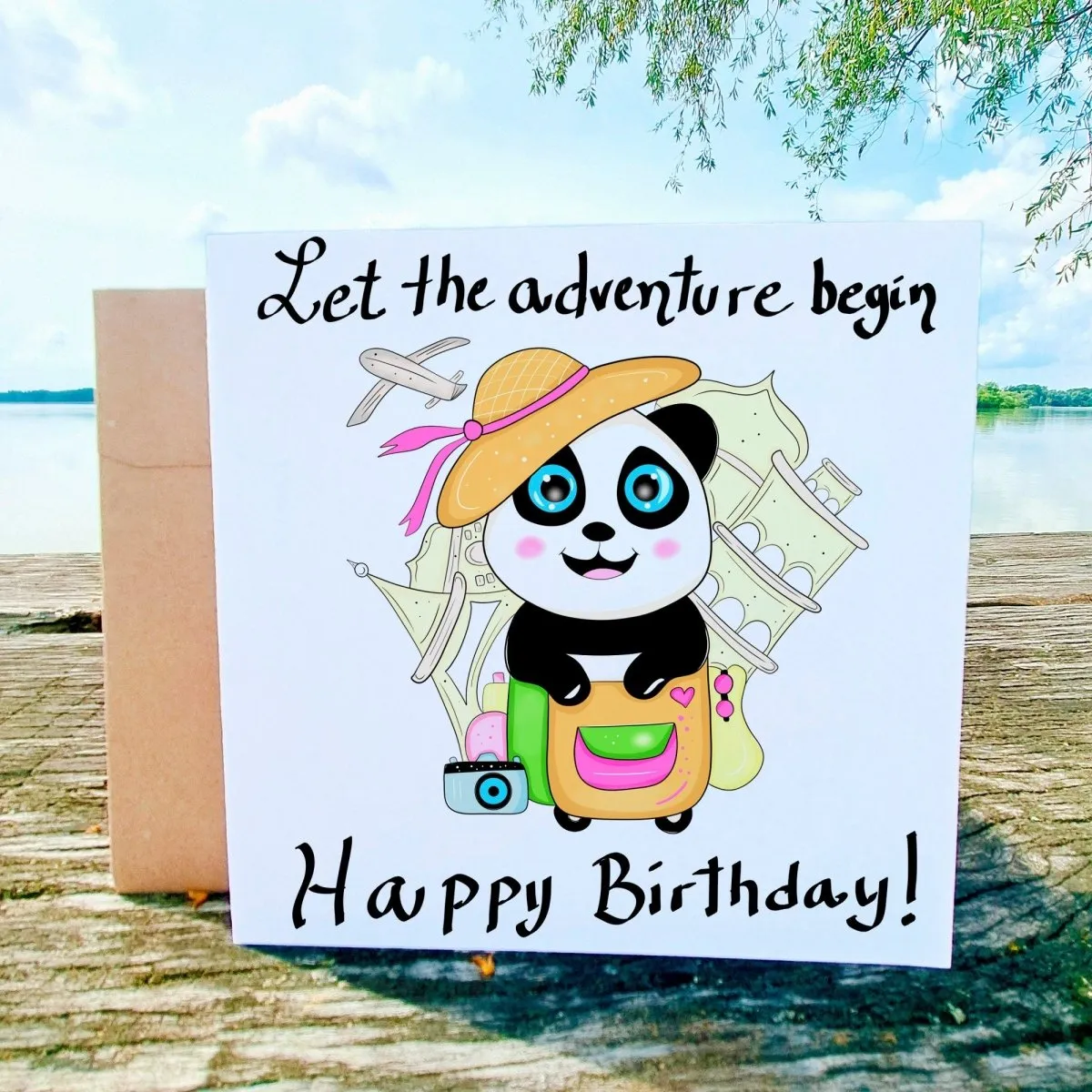 Happy Birthday Adventure Card, Greeting Card, Funny Panda Card, Love Trips Bday Postcard, Outdoor Cards, Couple Forest Card